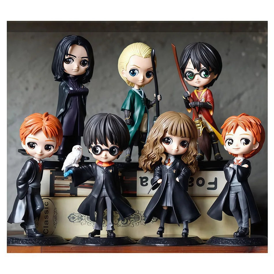 1-7pcs New Hot Harri Potter Cartoon Characters Action Figures Q Version Desktop ornament model quentes presente Kids' Toys Gift