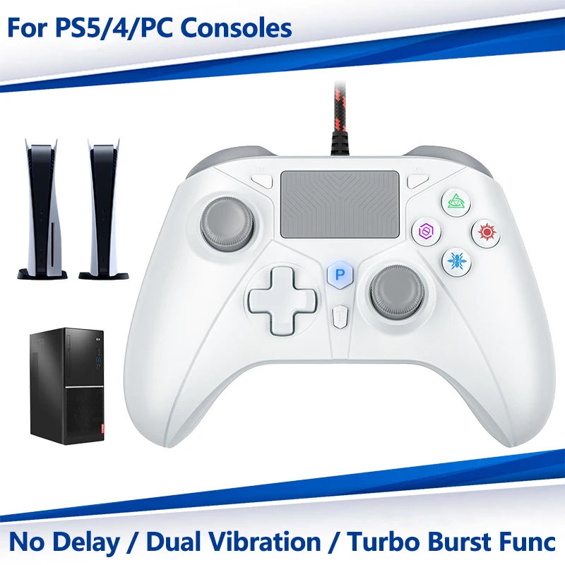 Wired Gamepad for PS5/4/PC Console W/ Turbo Dual Vibration Controller No Delay Instant
