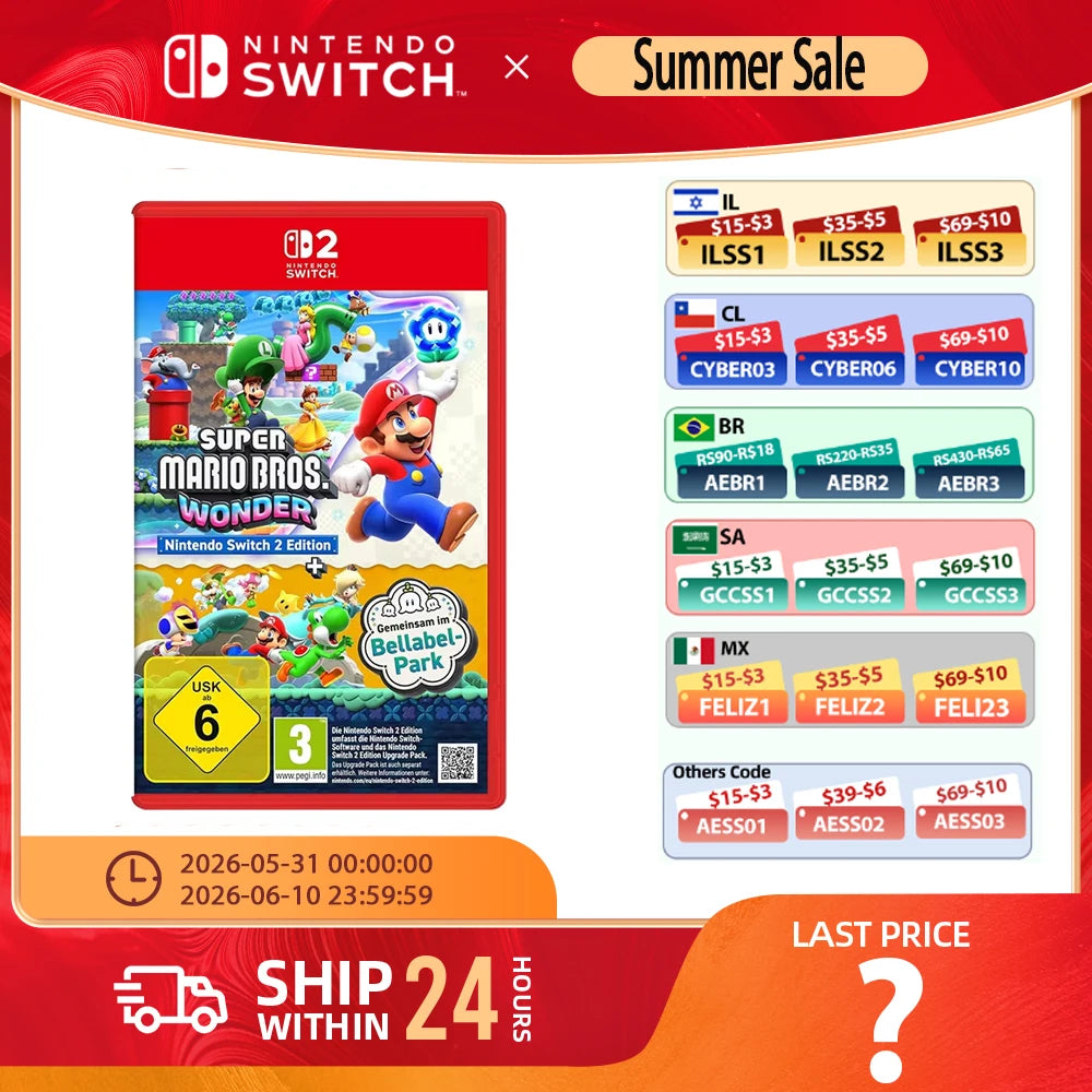 Nintendo Switch Game - Super Mario Bros. Wonder + Meetup in Bellabel Park  - Games Cartridge Physical Card TV Tabletop Handheld