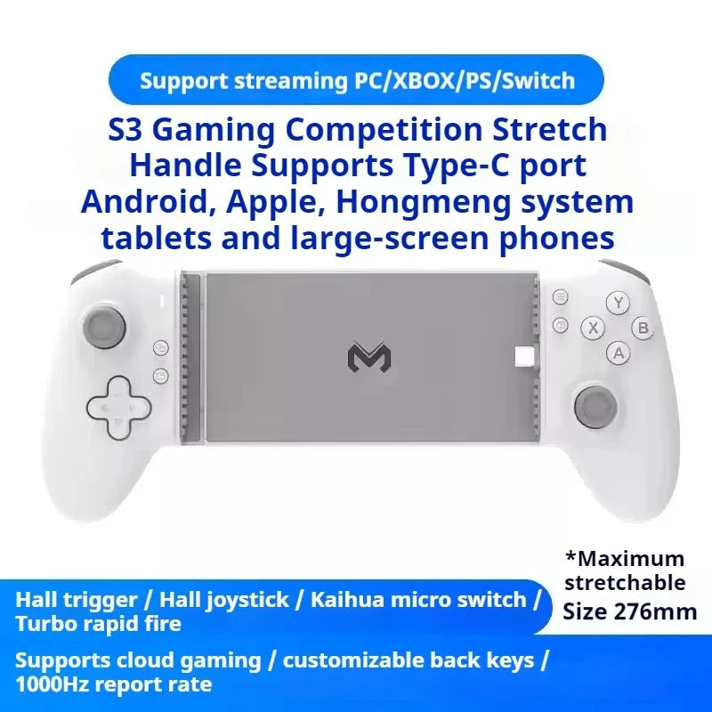 MEMO S3 Mobile Game Controller Heatsink Ergonomic 1000Hz Return Rate Hall Linear Trigger Dualmode Endurance Kaihua Micro Motion