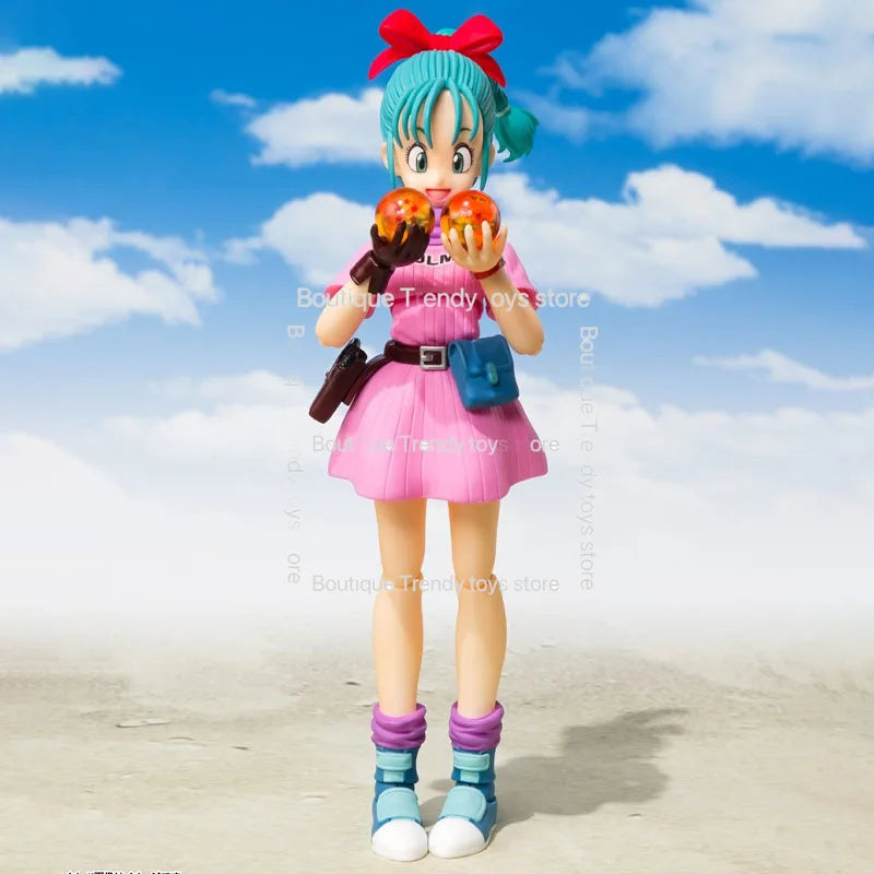 In Stock BANDAI Original S.H.Figuarts DRAGON BALL BULMA  AND MOTORCYCLE SHF Action Figure Model Gift for Kids Foam Box Packaging