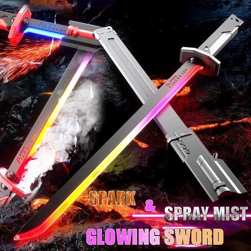 Colorful Streamer Glowing Sword Toys with Spark & Smoke Effect Light Sword Kids Adult Toys Holiday Props Sword Decompression Toy
