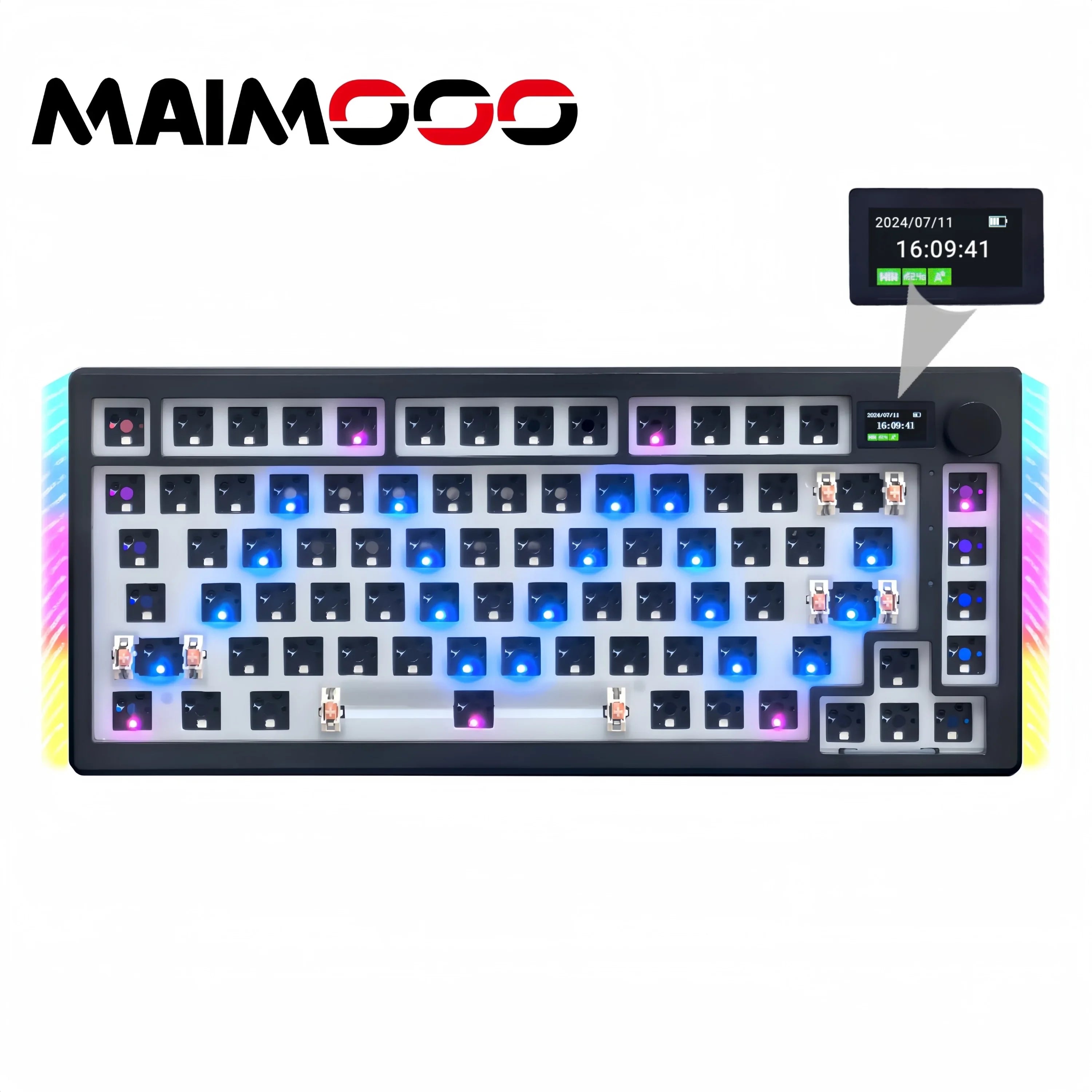 MAIMOOO MK20T 75% Keyboard Kit Hotswap TFT Screen Full RGB Backlit 2.4GHz Bluetooth Wireles Macro Custom DIY Mechanical Keyboard