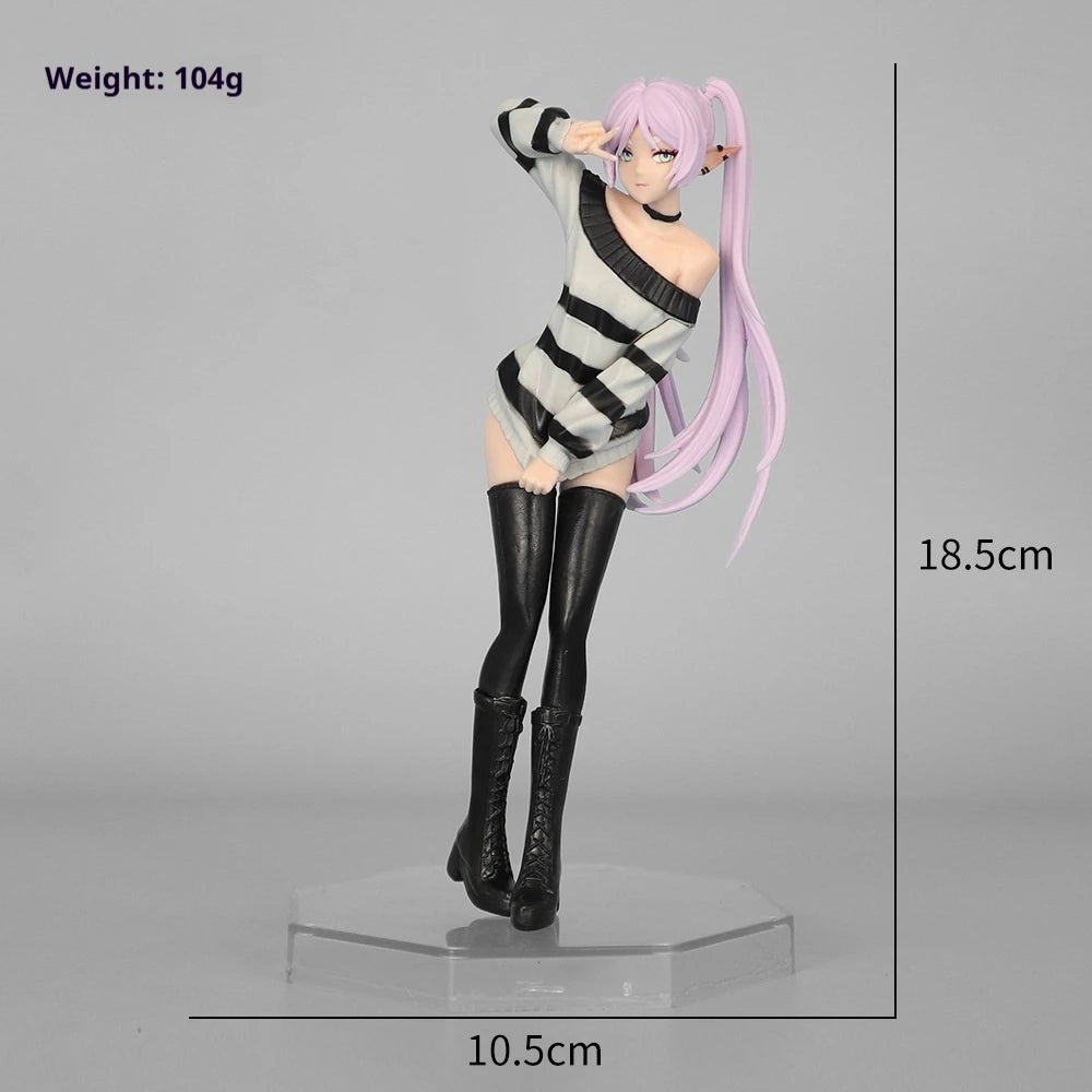 18.5cm Anime Collectible Figure - Frieren Beyond Journey'S End Casual Striped Outfit Victory Pose Pvc Model Statue Desktop Gift