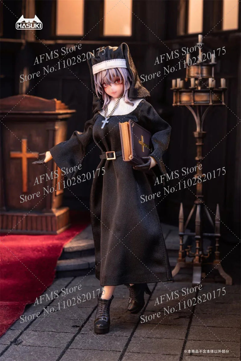 HASUKI 1/12 Scale Collectible Figure Cute Nun Fuede Dress Hat Necklace Clothes Set Fit 6Inch Women Soldier Action Figure Body