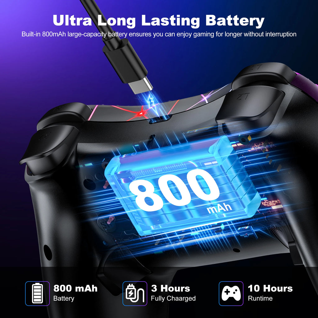 DinoFire Wireless Controller RGB For Nintendo Switch OLED / Lite Multi-function Pro Gamepad with 800Mah Battery Turbo Function