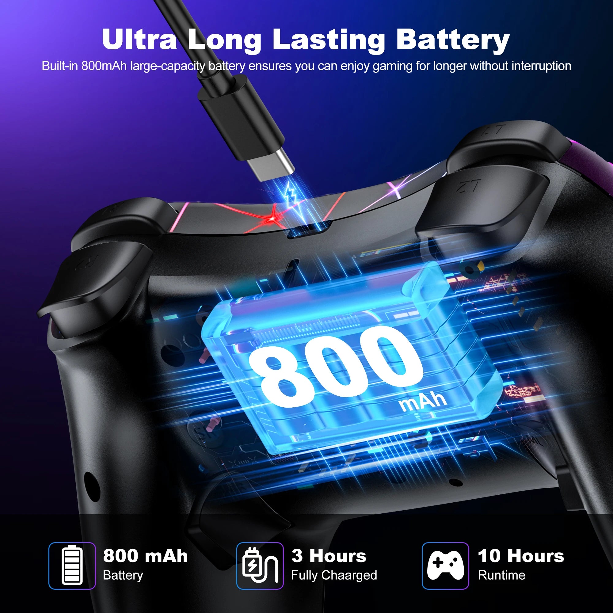 DinoFire Wireless Controller RGB For Nintendo Switch OLED / Lite Multi-function Pro Gamepad with 800Mah Battery Turbo Function