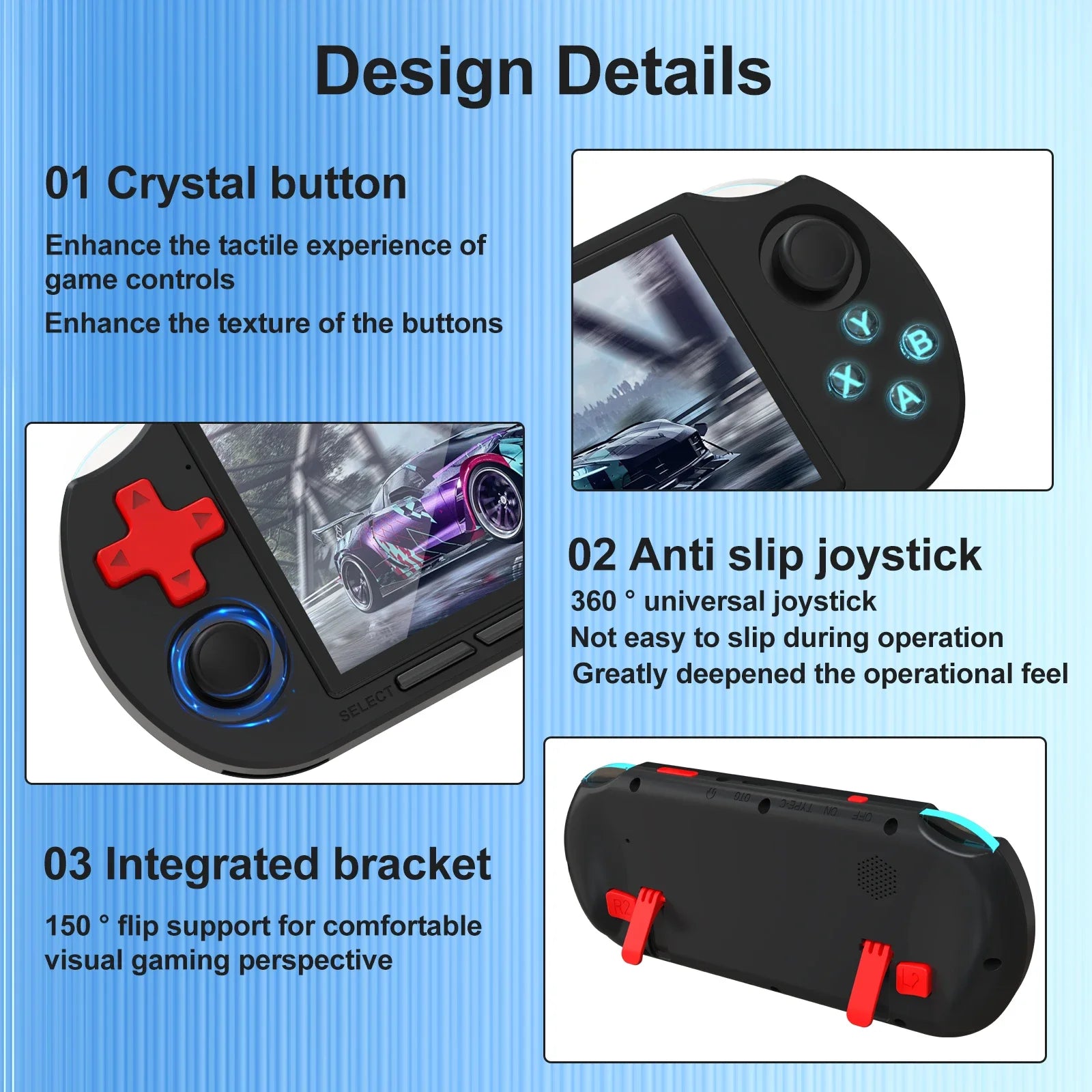 GAMINJA ANS16 Handheld Game 4.5 Inch IPS Screen RGB Lighting Portable Retro Video Game Console 64GB For PS1/GBA/SFC