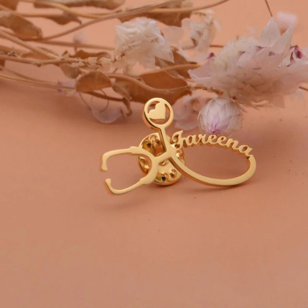 Custom Name Brooch with Stethoscope,Name Pin,Birthday Gift,Personalized Gifts For Best Friend