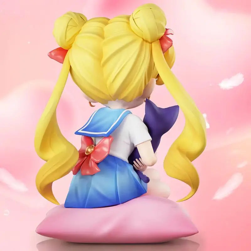 Q-Style Sitting Sailor Moon & Usagi Tsukino Gk Statue - Anime Collectible Figure, Kawaii Desktop Decor For Fans
