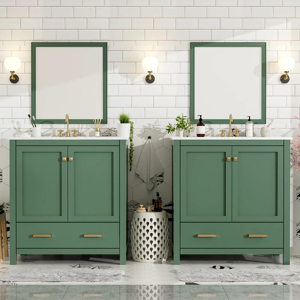 60" grünes Badezimmer-Waschtisch-Set mit Doppelwaschbecken (separat), Doppelwaschbecken aus Keramik, Ablagefach (Spiegel nicht im Lieferumfang enthalten)