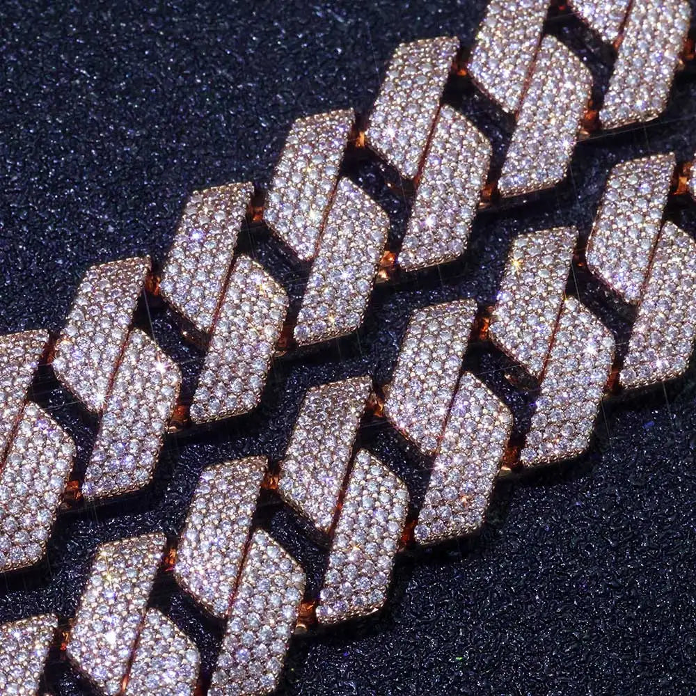 Hip Hop Style 15mm Thick Cuban Chain Rose Gold Copper Zircon Iced Miami Fashion Cuban Bracelet For Men And Women