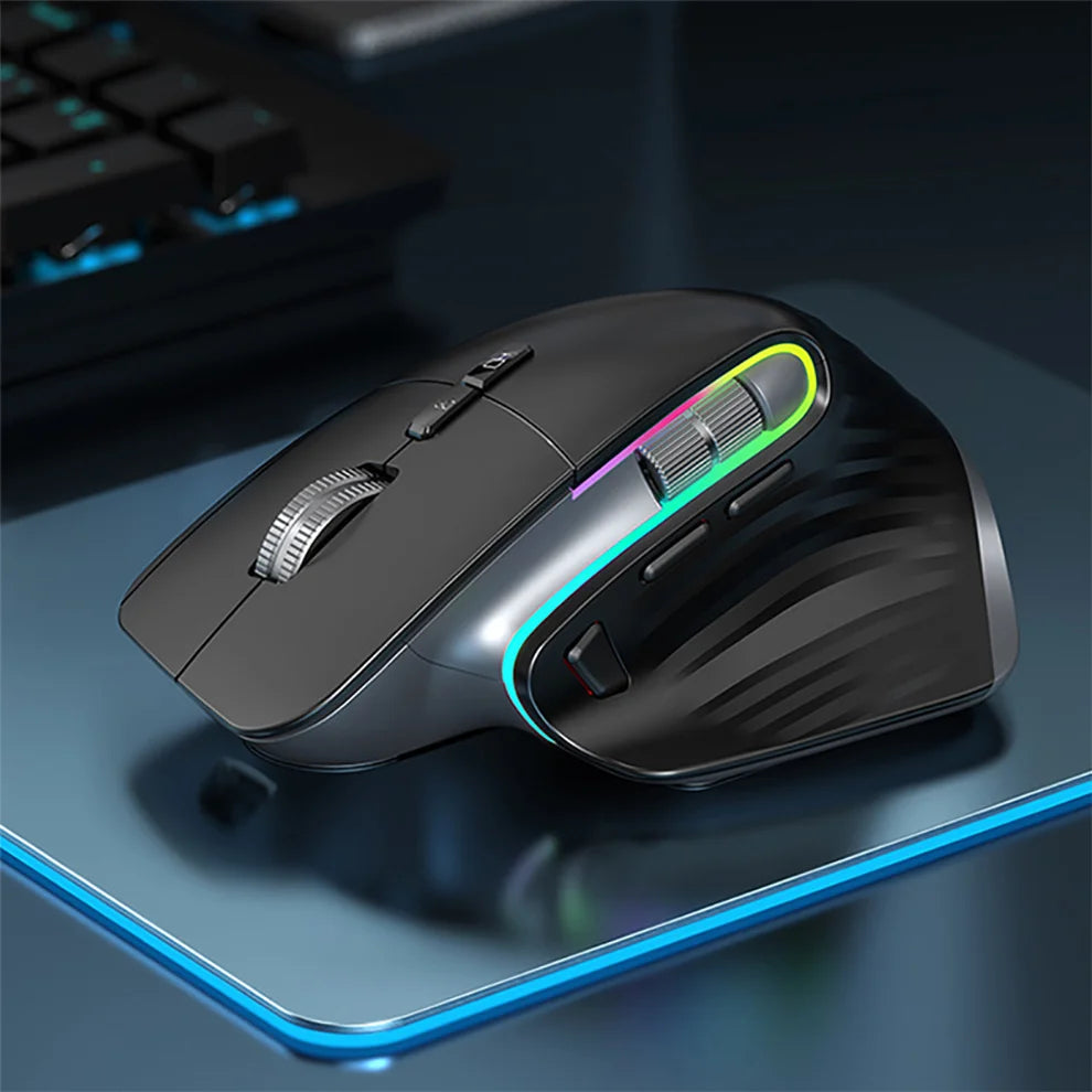 2.4G Wireless + Bluetooth RGB Rechargeable Ergonomic Mouse - Gaming & Office Computer Mouse
