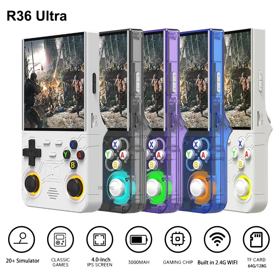 R36 Ultra Console 4.0'' Screen Portable Pocket Retro Handheld Game Console with 20000+ Games Video Consolas  RGB Light Joystick