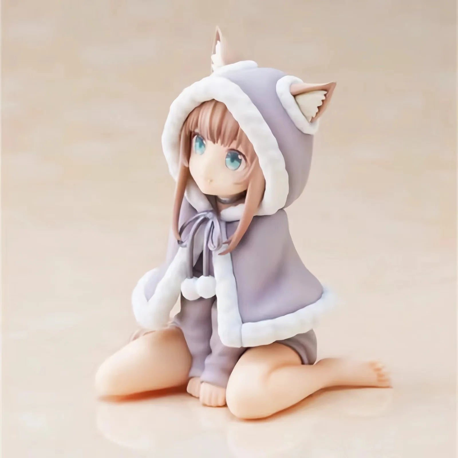 Cartoon Catgirl Sitting Eating Fish Soybean Powder Sitting Posture Can Change Face Beautiful Girl Figurine Model Toy Gift