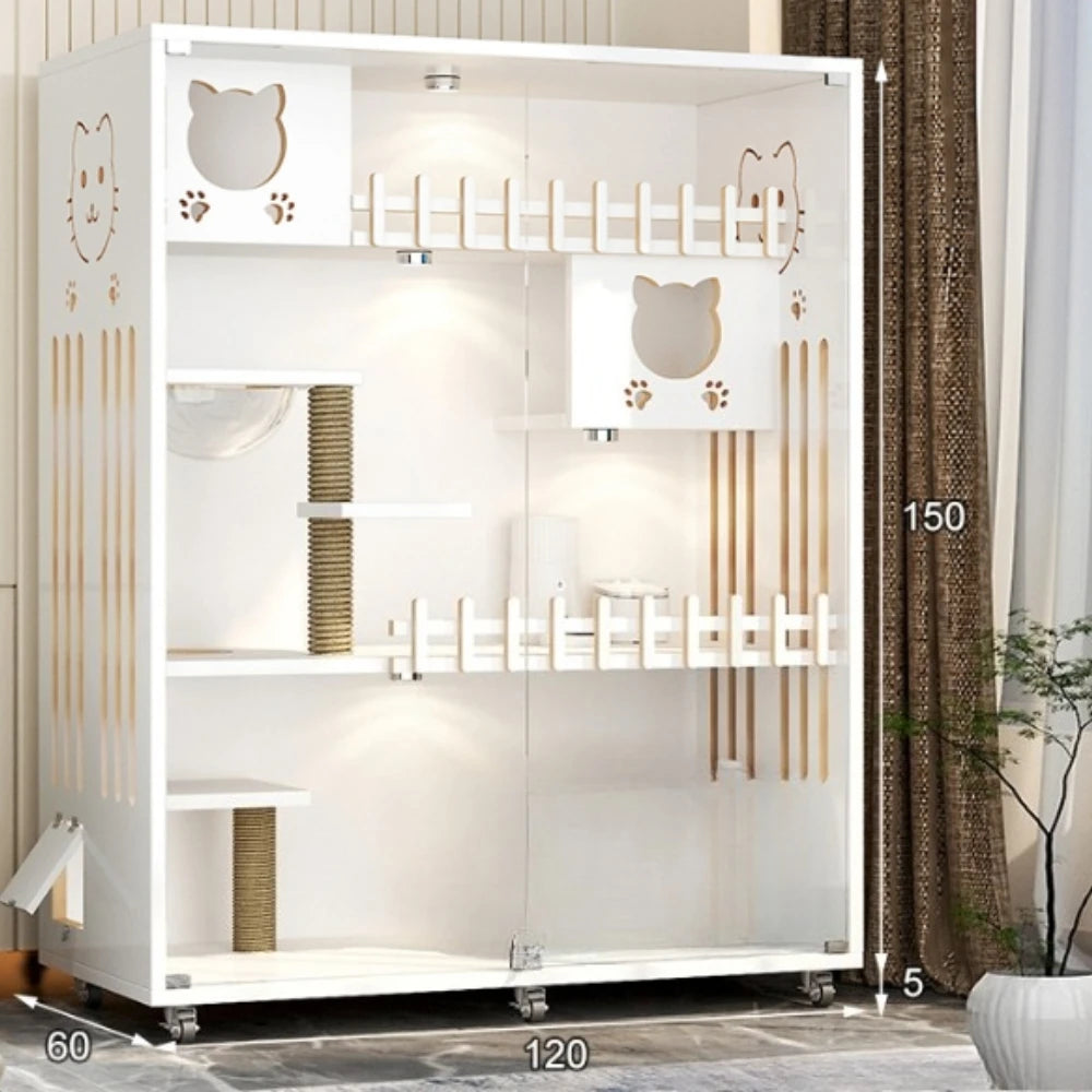 Cat Villa Large House Indoor Cat House Solid Wood Ecological Board Material Cat Furniture Vintage Style 90*60*125cm