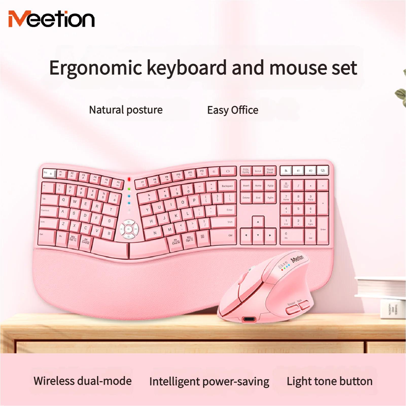 Hochwertige ergonomische Dual-Mode-Tastatur-Maus-Kombination | 2,4G+Bluetooth wiederaufladbar | Handballenauflage und Multimediatasten | 3 Farben