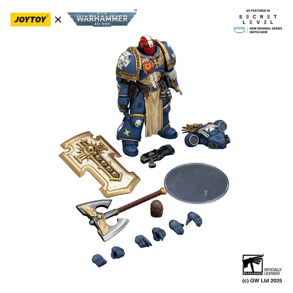 JOYTOY Warhammer 40k 1/18 Action Figures Ultramarines Metaurus with Power Axe Stormshield and Plasma Pistol Model Toys