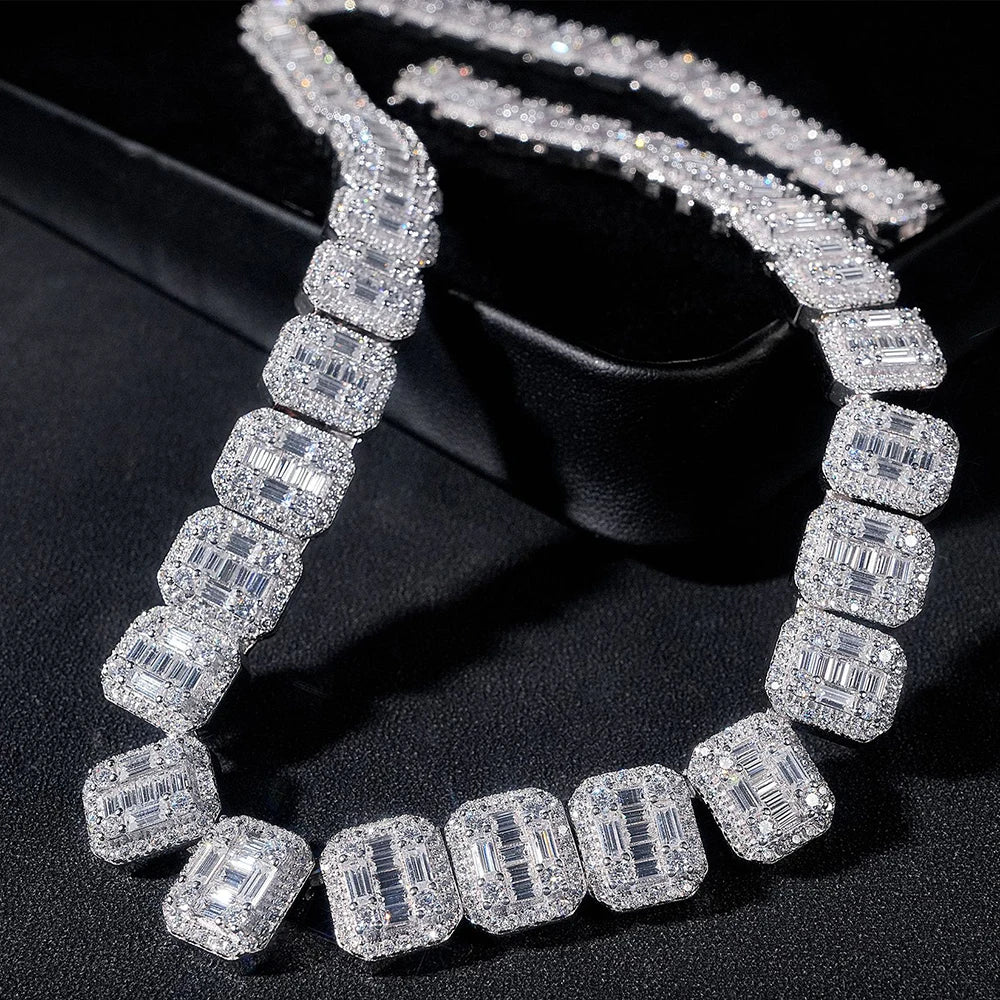 13mm Moissanite S925 Silver Baguettes Chain Necklace For Men Iced Out Chain Hip Hop Jewelry Pass Diamonds Tester With GRA Free S