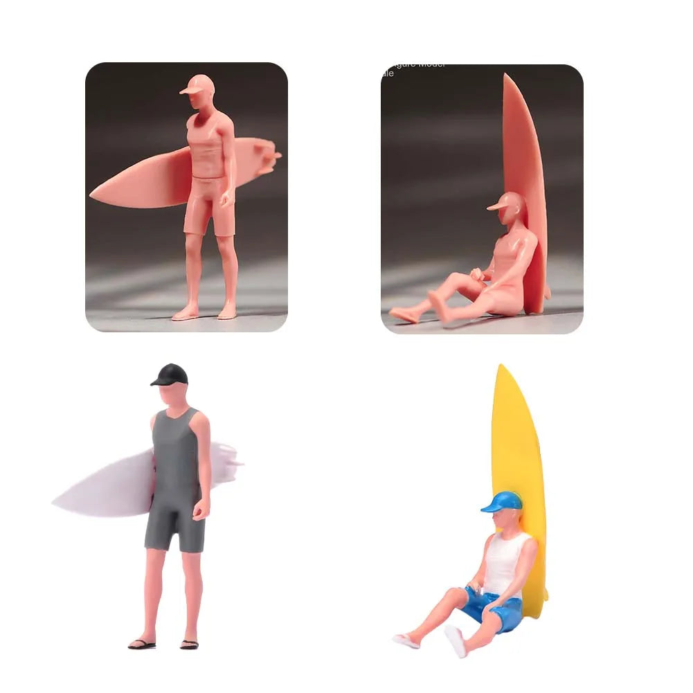 Painted Miniatures 1/18 1/24 1/43 1/64 1/87 Two Teenagers Preparing To Surf By The Seaside Figure Model Toys View Decoration