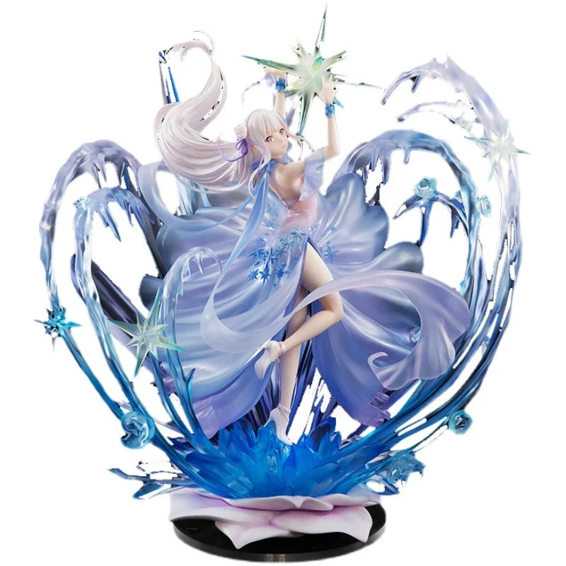 100% Genuine Original Re:Zero Starting Life In Another World Emilia Crystal Dress H34.7cm W32.6cm D27.2cm 1/7 Anime Figure Toys