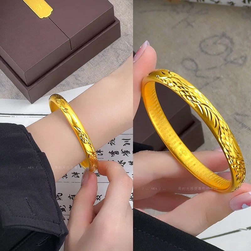 Гривна Lotus Ancient Heart Sutra за жени, 24K злато, AU999 миниатюрни златни мъниста с верижка тип „лотус“ и ролка Sutra