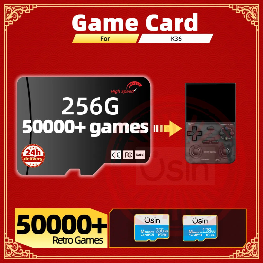 Game Card For K36 Plug&Play Pre-install Retro Handheld Games PSP PS1 portable Console Memory SD TF H-Speed CardS 256G 128G