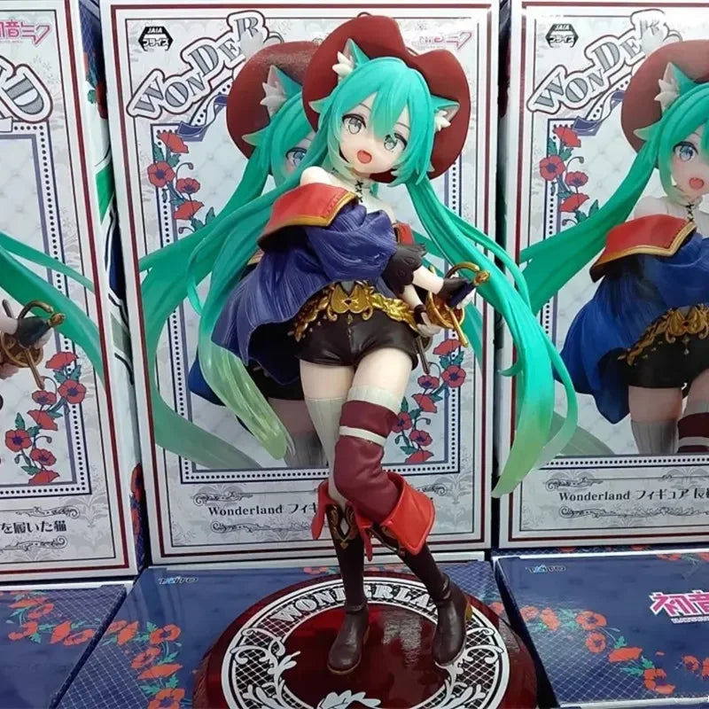 Original Taito Hatsune Miku Figur Wunderland Piapro Miku Der gestiefelte Kater Anime Action Modell Sammler Geschenk Spielzeug für Kinder
