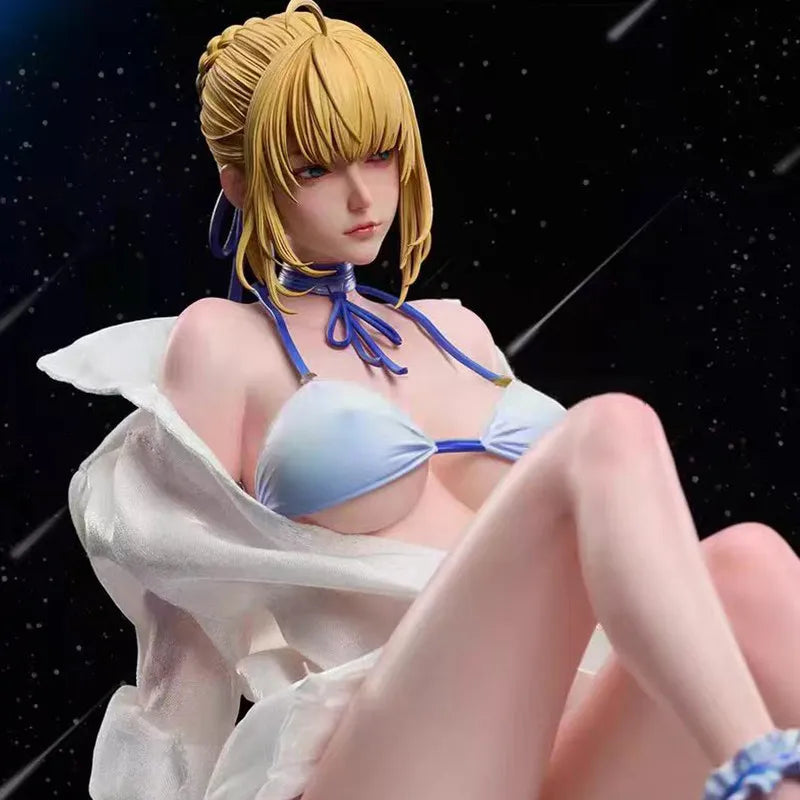 Anime Figure Saber Artoria Pendragon GK Sitting Pvc Statue Two Dimensional Beauty Model Desktop Decoration For Anime Collectors