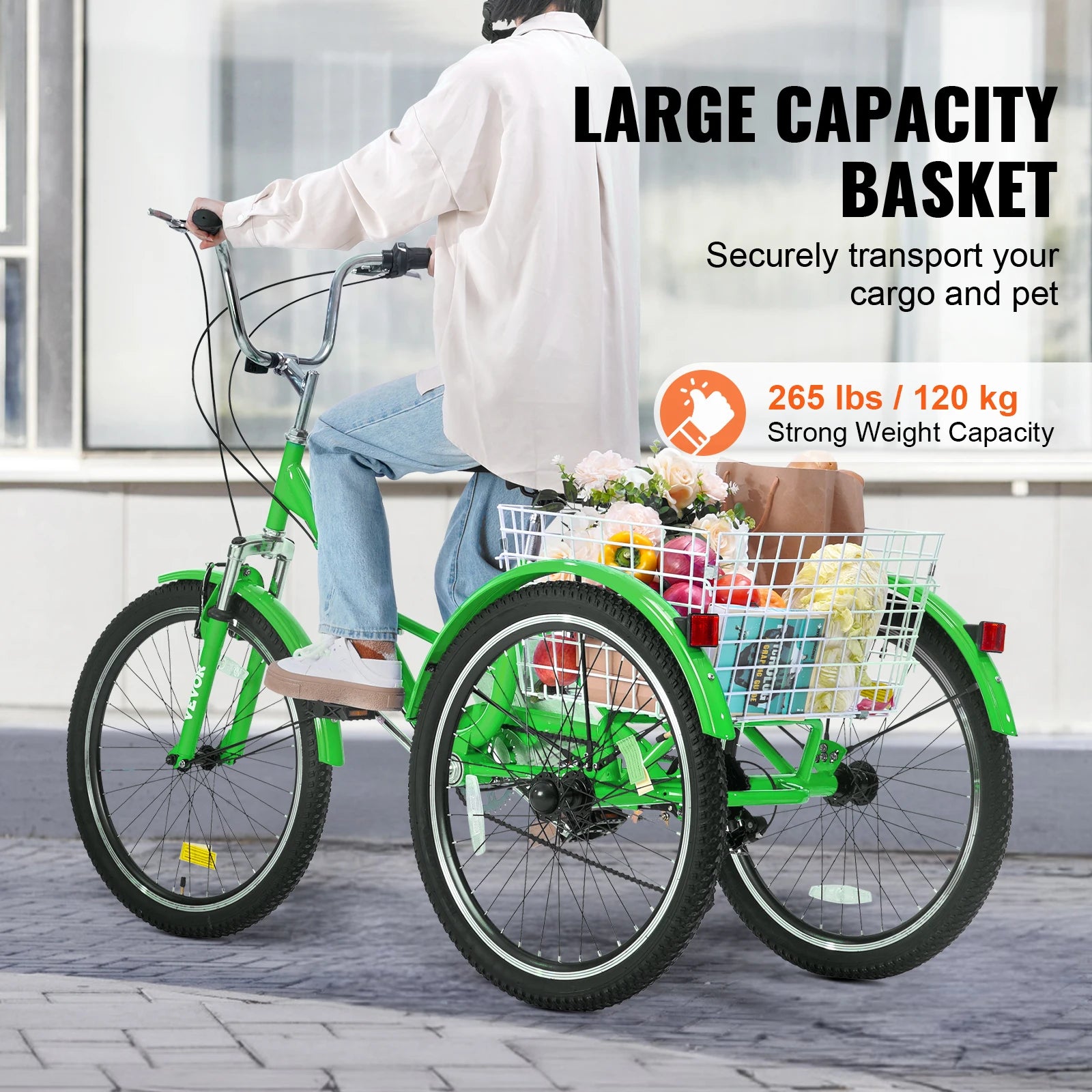 SucceBuy 20-26inch Folding Adult Tricycle 7 Speed Carbon Steel 3 Wheels with Basket Adjustable Seat Shopping Picnic For Seniors