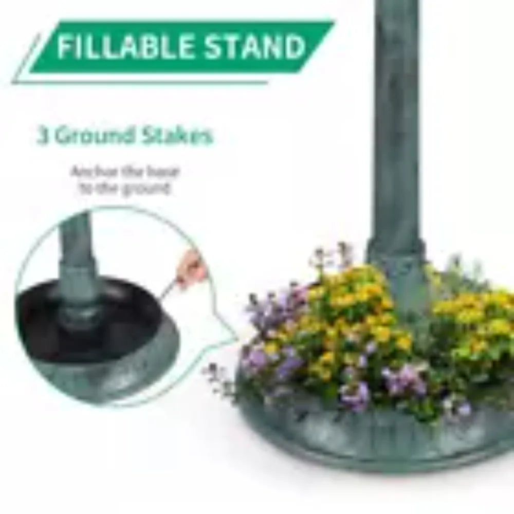 42" H Plastic Round Bird Bath with Solar Light & Sturdy Base for Outdoor Garden