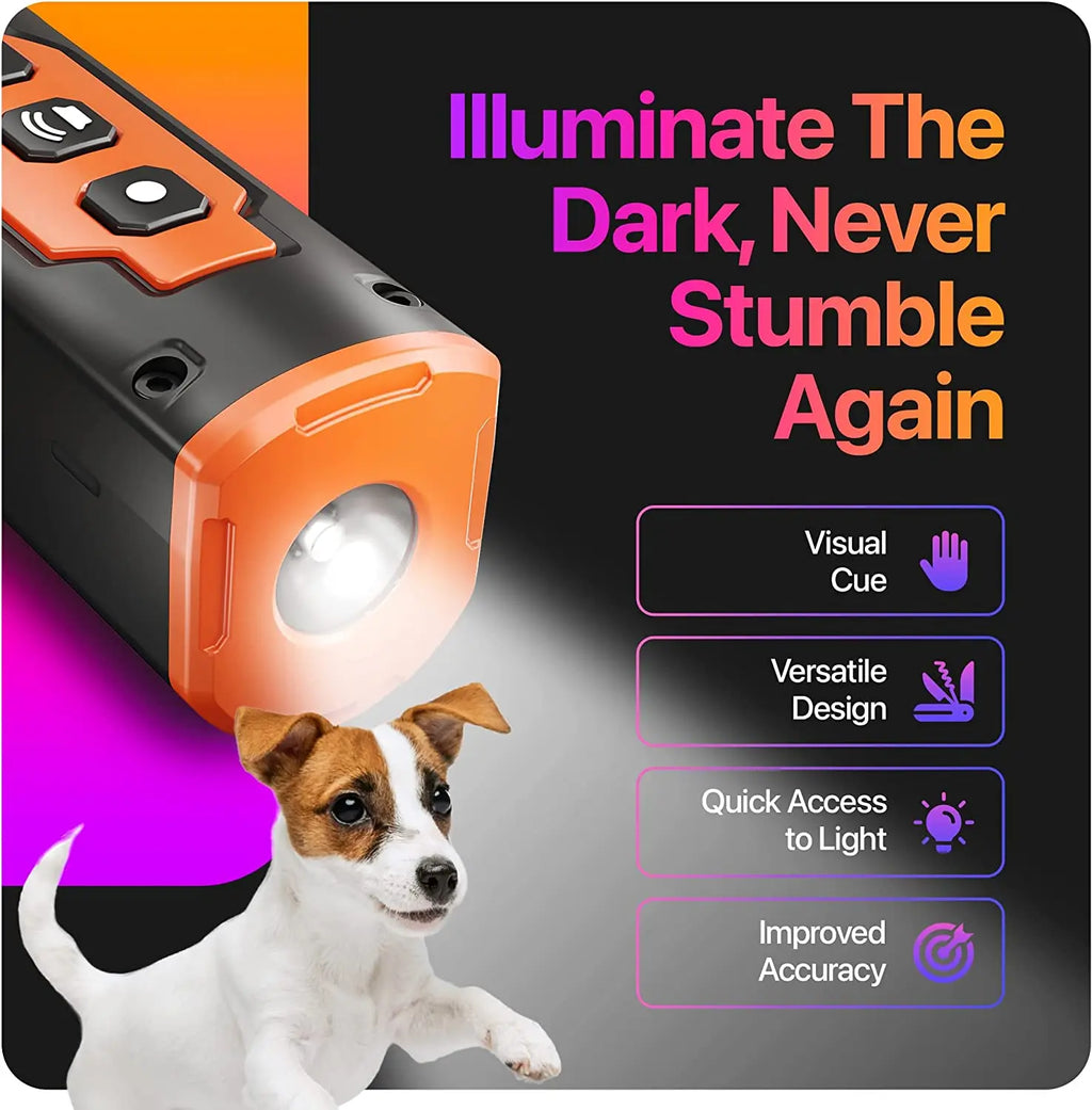 Wiederaufladbares Ultraschall-Hundetrainingsgerät mit LED-Taschenlampe zur Abwehr von Hundebellen (Neu 2023)