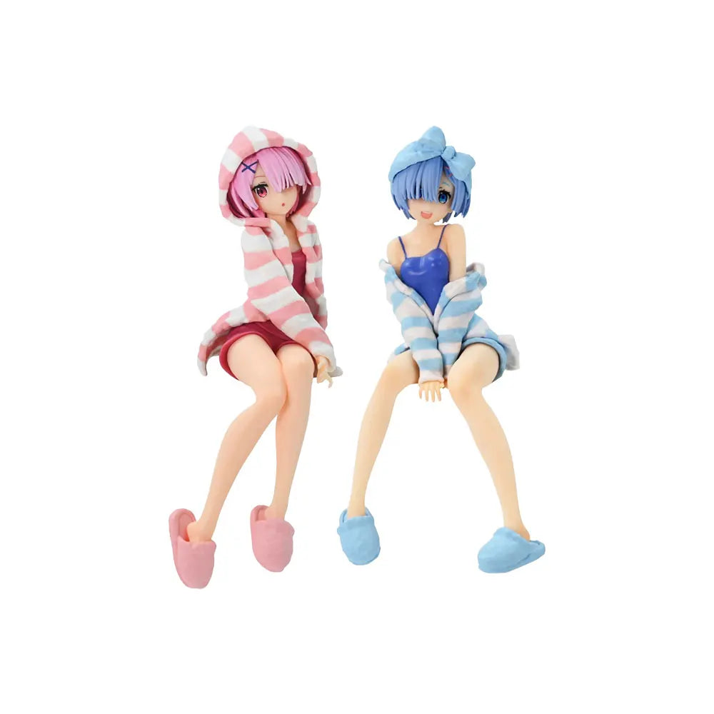 14CM Anime Re:Life In A Different World From Zero Figure Ram And Rem Pajamas Instant Noodles Press Sitting Position Anime Model
