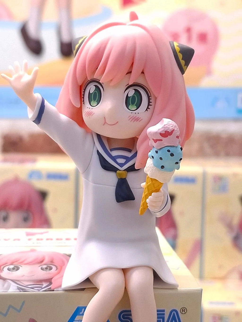 12CM Anime Spy × Family Anya Forger Figure Noodle Stopper Figure Summer Vacation Sailor Clothing Dress Up Model Toy Doll Acition