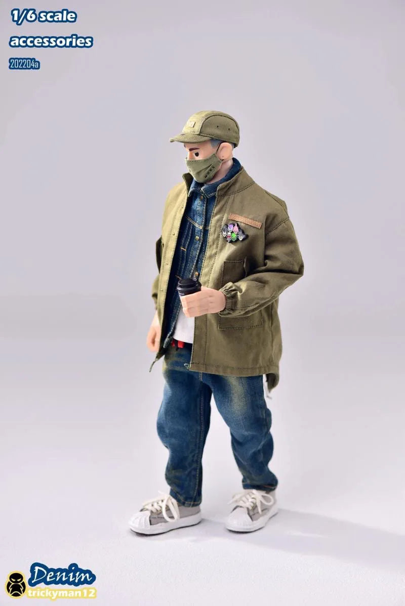 Trickyman12 1/6 Männlicher Soldat Street Trend Hip Hop Jeansjacke Sweatshirt Schuhe Hut Socken Jeans Kleidung für 12" männlicher Körper