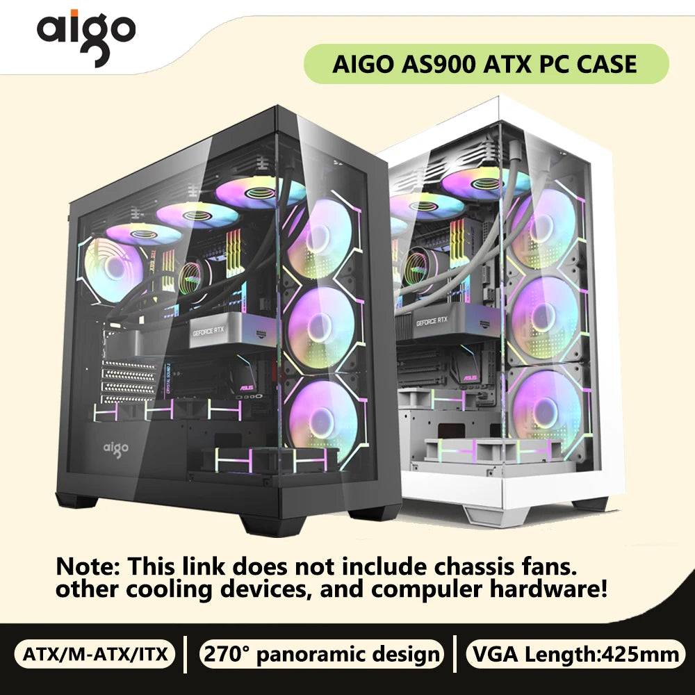 Aigo AS900 PC Case 270° Panoramic Design ATX M-ATX ITX Sea View Room Side Transparent Desktop Chassis Diy Gaming Computer Case
