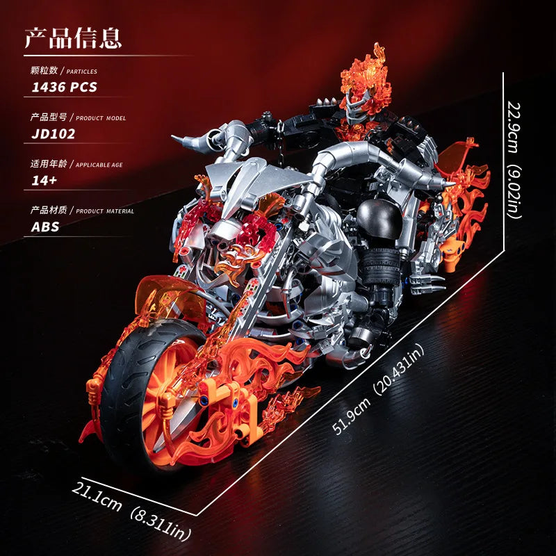Ghost Rider Challenging Assembly Model Kit, Advanced Marvel Collectible Figure, DIY Motorcycle Rider Skeleton Toy Project