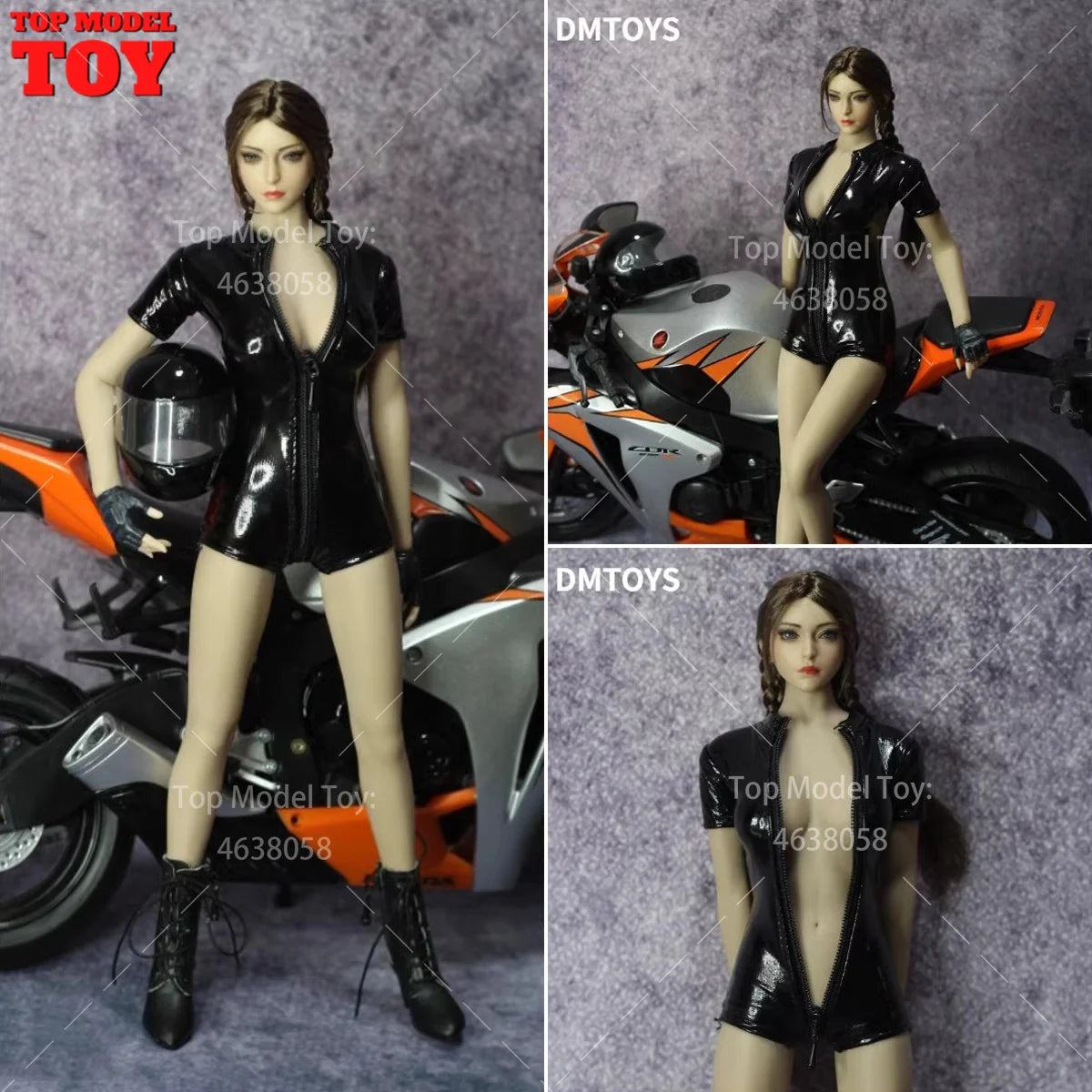 DMTOYS 1/6 Female Motorcycle Agent PU Explosion-proof Leather One Piece Clothes Model 12'' TBL Female Soldier Action Figure Doll