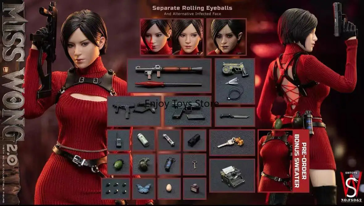 Spot Goods  Authentic SWTOYS FS062 Resident Evil Ada Wong 2.0 (Dual Head Sculpts, Movable Eyes) 1/6 Female Action Figure