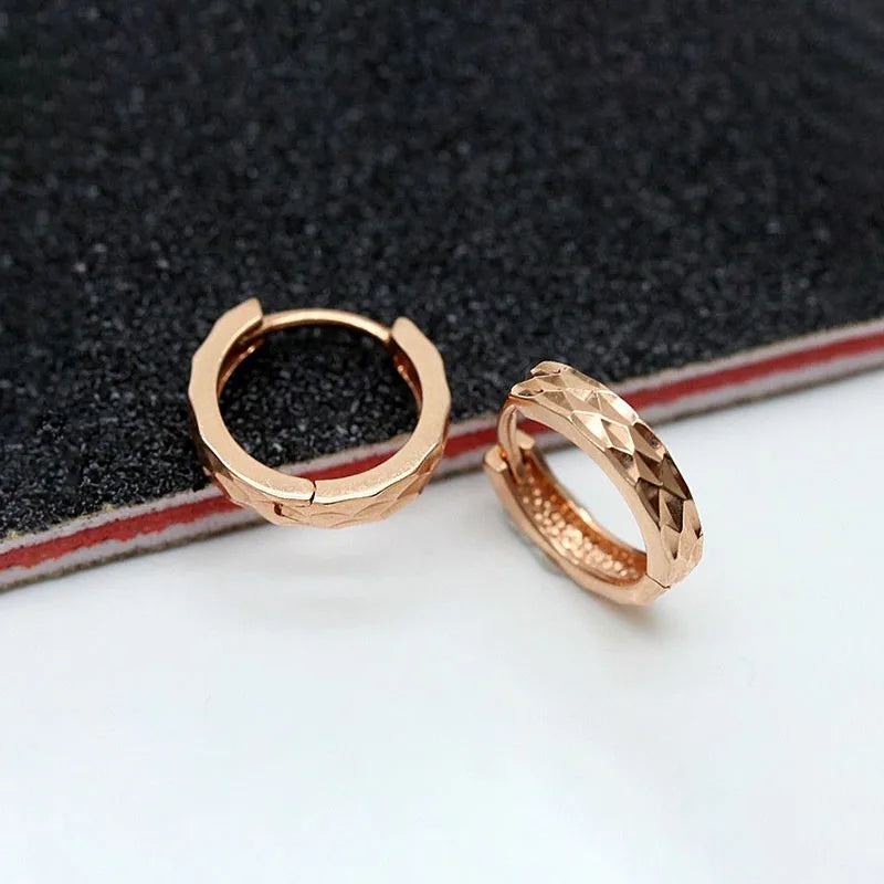 Classic New in Trend 585 Purple Gold Faceted Hoop Earrings for Women Simple Plated 14K Rose Gold Earings Party Jewelry