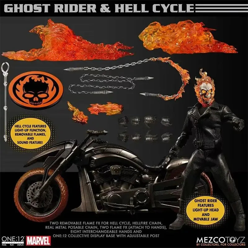 Original MEZCO ONE:12 Ghost Rider Hell Cycle in Stock Animation Action Series Figure Model Toy Collection Gift