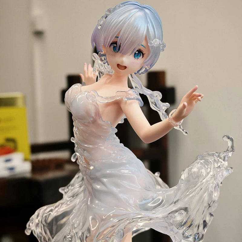 New 24cm Re:Zero Starting Life In Another World Rem Water Dress Dual Face Replacement Standing Pose Anime Figure Model Toy