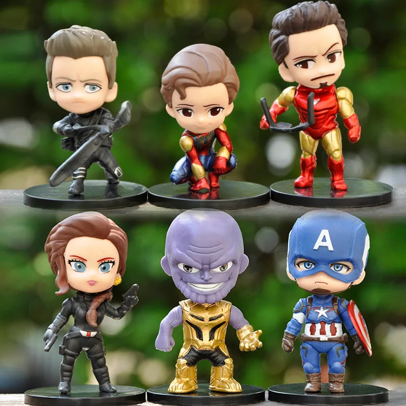 6pcs/set Marvel Avengers Black Panther Thanos Ironman Spiderman Captain American Hulk Figure Model Toys