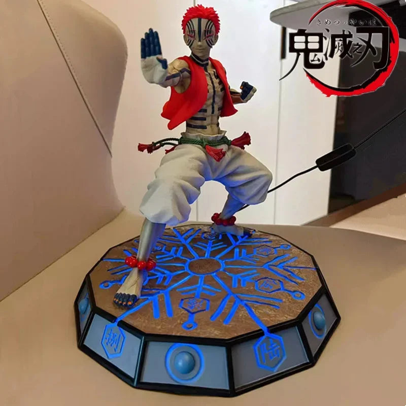 27cm Demon Slayer Akaza Standing Posture Battle Form Statue Resin with LED Light Action Figure Model Toys Gift
