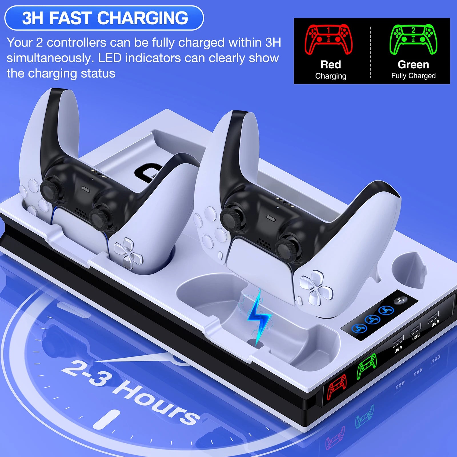 Dinofire for PS5 Cooling Fan Stand Dual Fast Charger For PlayStation5 Controller Charging Station for PS5 Disc & Digital Edition