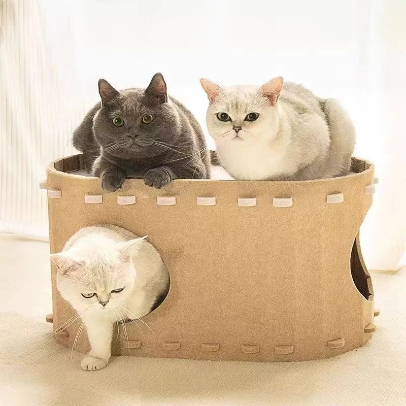 Cat House for Indoor Cats, Cat Bed Cave for Cats, Scratch Resistant Peekaboo Cat Caves, Foldable Cat Tunnel Enclosed Bed