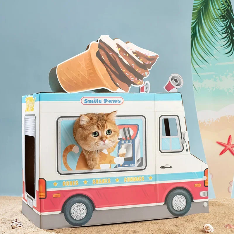 Cute Cat Scratcher House Pet Dog Claw Scratching Board Bed Japanese Korean Milk Car Cardboard Box Cat Bed with Catnip Pet Supply