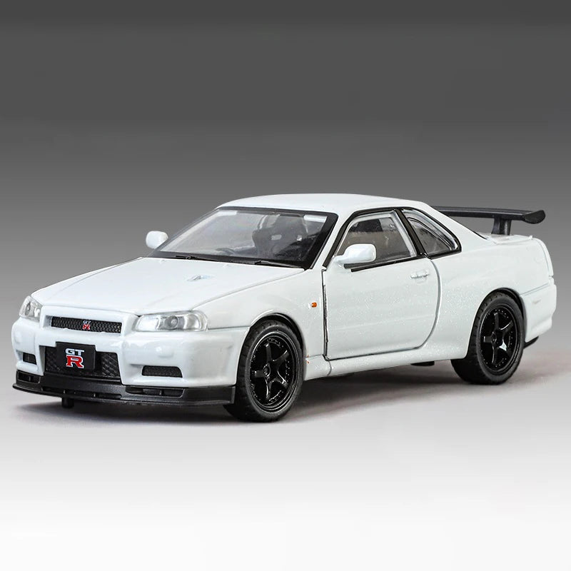 1:32 GTR R34 Skyline Street Car Version Supercar Die Casting Alloy Model Metal Car Sound Light Pull Back Mini GT Valentine's Day