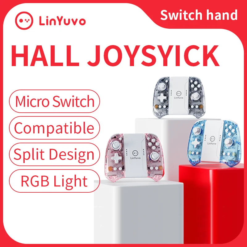 Безжичен геймпад LinYuvo KS58 за Switch и OLED с турбо/вибрация/6-осен жироскоп/функция за събуждане/Hall Rocker, геймпад с дълъг живот
