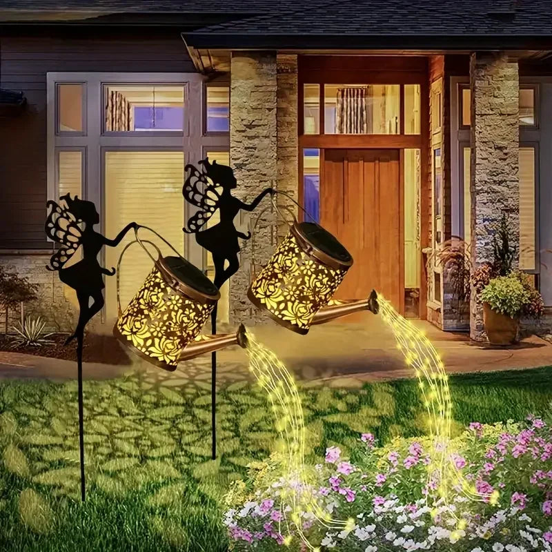 Solar Fairy Watering Can Lights Vintage Metal Garden Decor Outdoor Solar Hanging Kettle Light Waterproof  Villa Yard Decoration